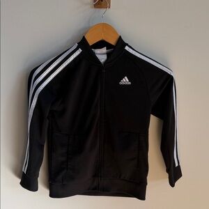Adidas Kids Black Full-Zip Sweatshirt with White Stripes – Size 6